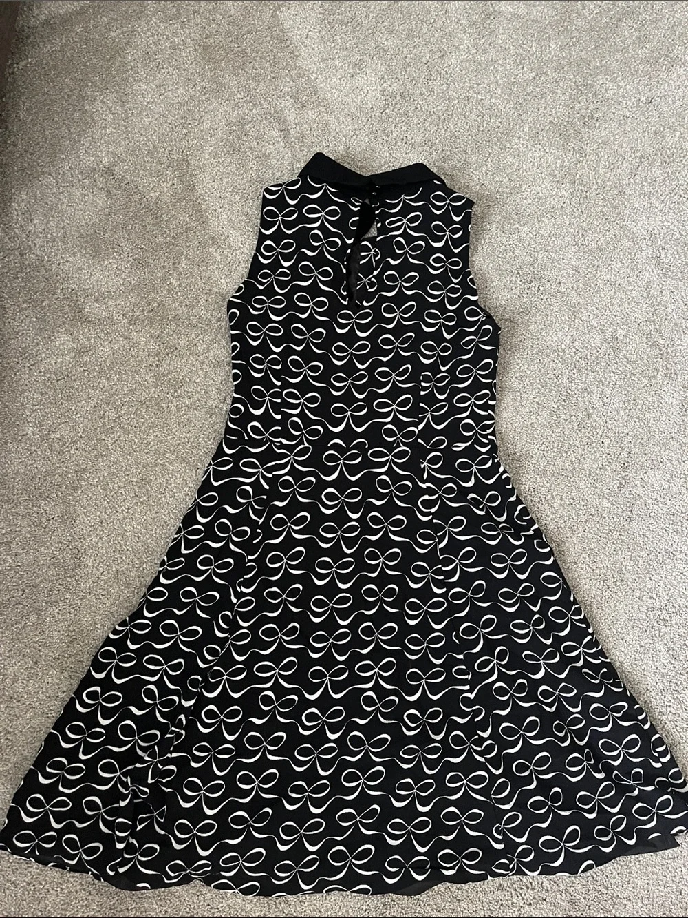 kate spade Black & White Bow-Print Fit-and-Flare Dress 4